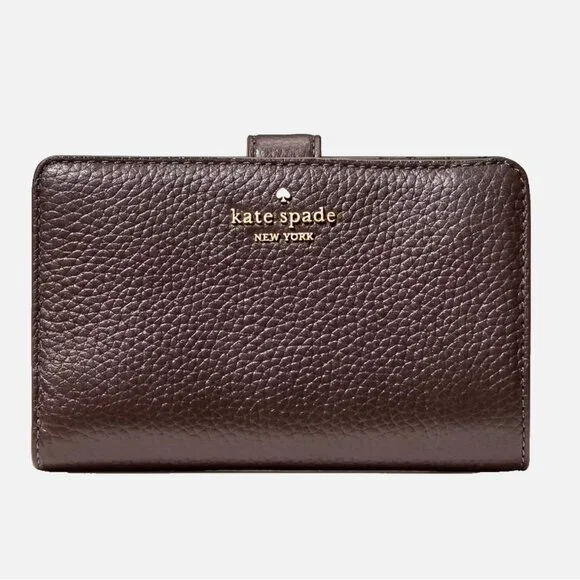 New Kate Spade Lena Medium Compact Bifold Wallet Pebble Leather Hot Fudge - Picture 1 of 3